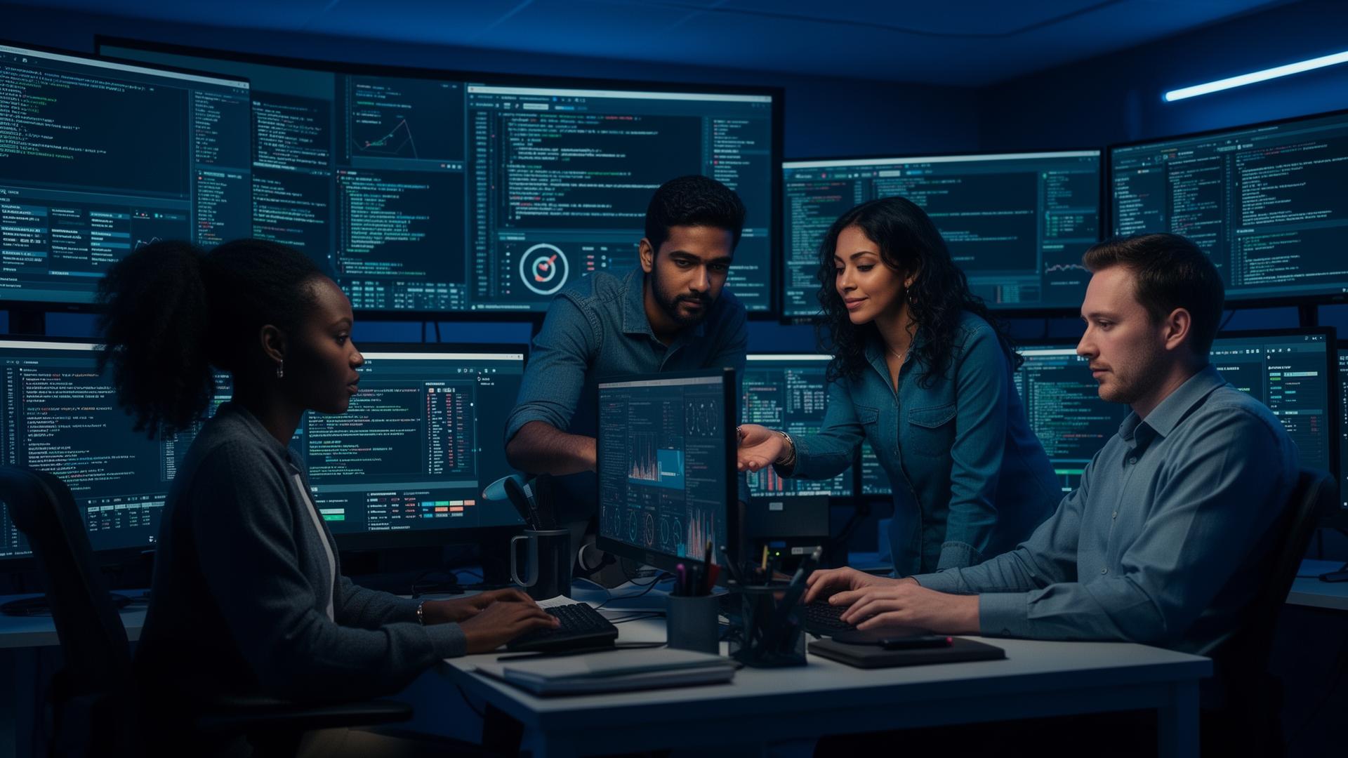 Maverc cybersecurity team collaborating in a security operations center